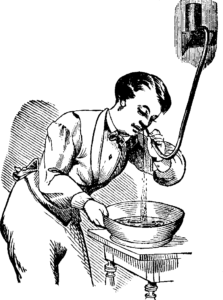 Il lavaggio nasale del Dottor Pierce, illustrazione tratta dal libro “People’s Common Sense Medical Adviser Plain English” del Dott. Pierce, 1875